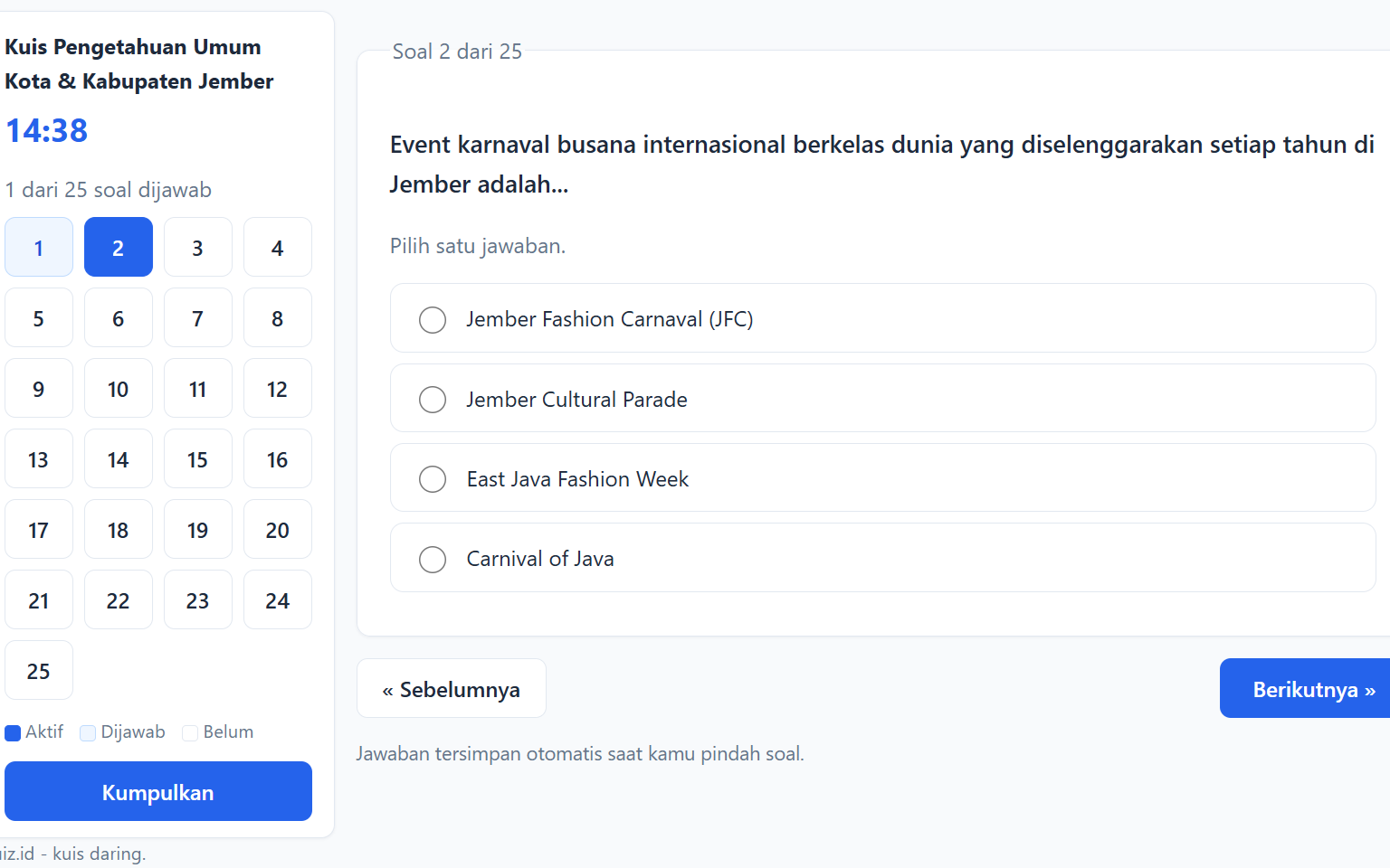 Tampilan Platform Kuis Interaktif
